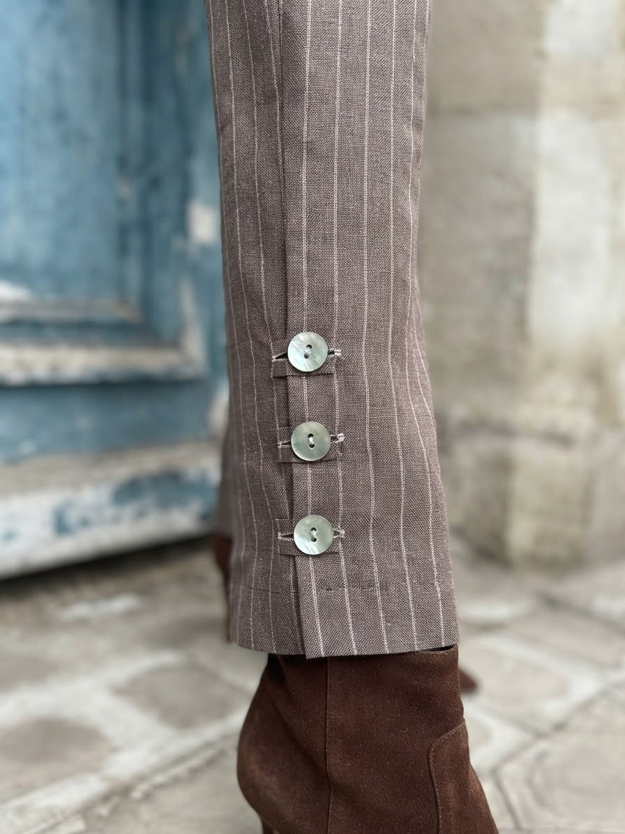 Tuscan Pinstripe Pant- Taupe