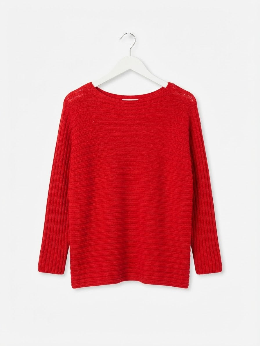 Ribbed Boatneck Sweater - Red