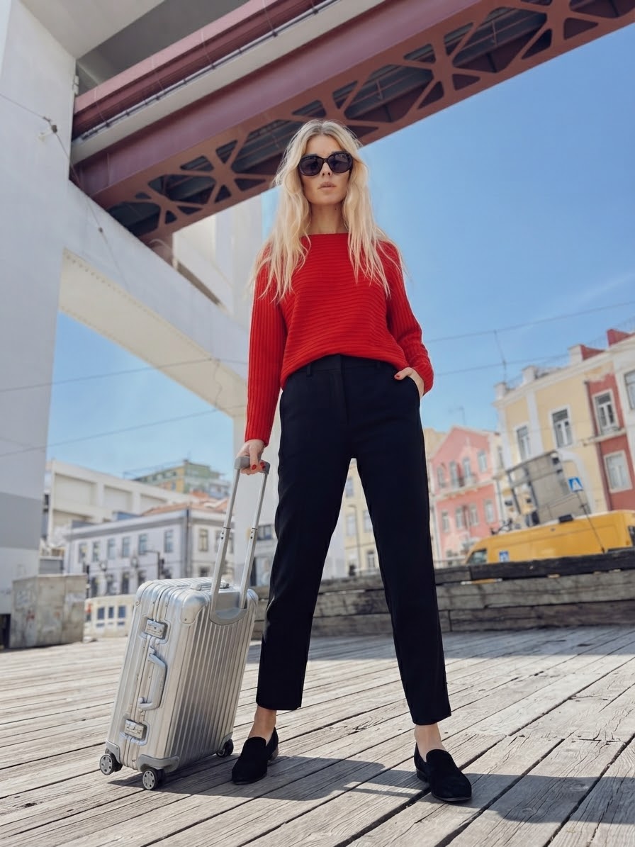 Ribbed Boatneck Sweater - Red