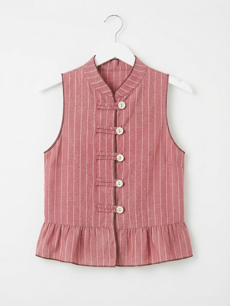 Tuscan Pinstripe Peplum Vest- Marsala