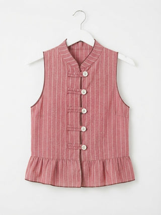 Tuscan Pinstripe Peplum Vest- Marsala