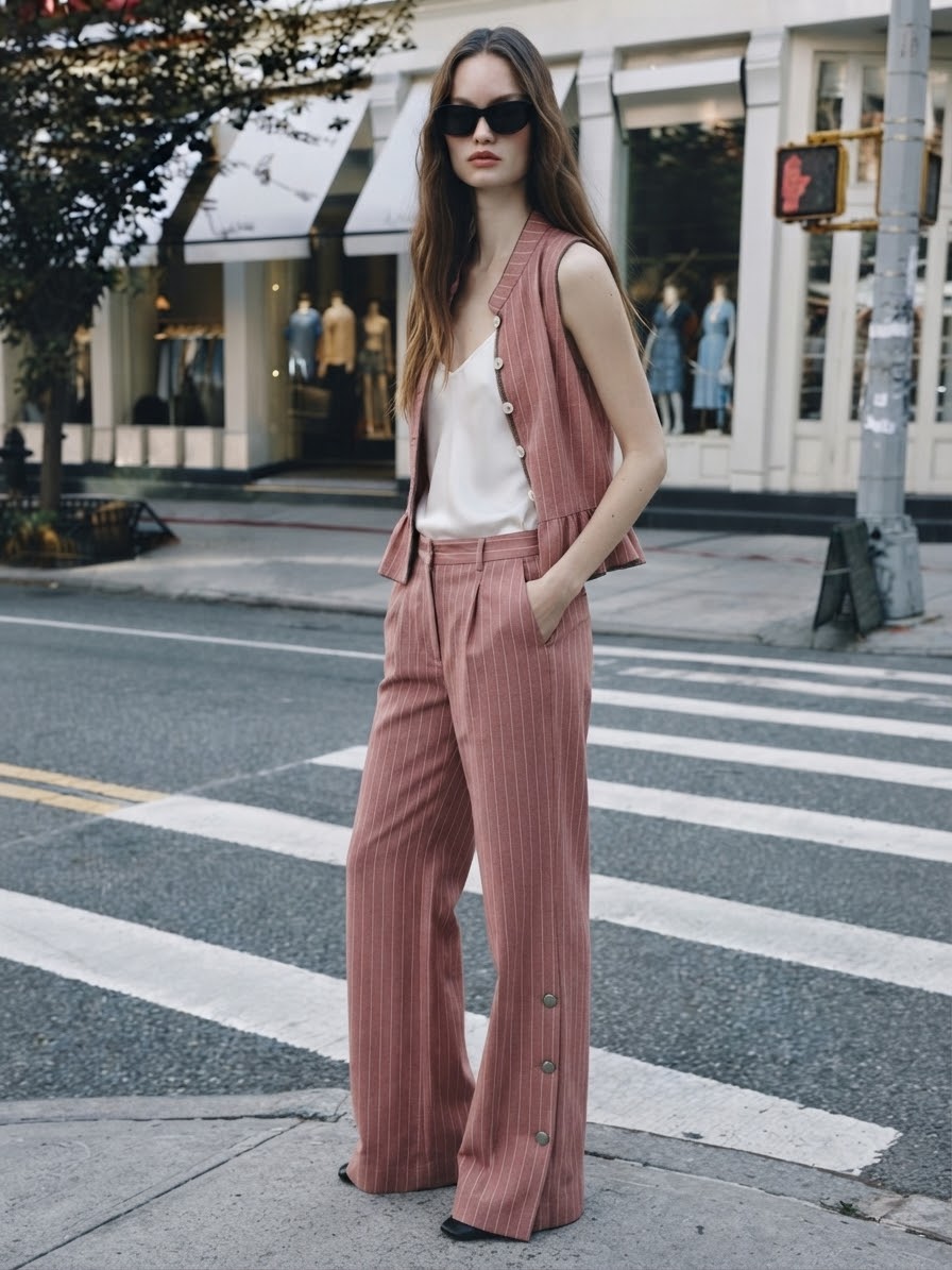 Tuscan Pinstripe Peplum Vest- Marsala