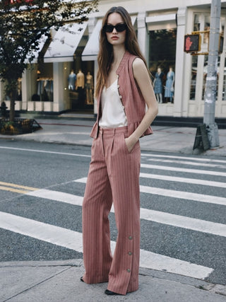 Tuscan Pinstripe Peplum Vest- Marsala