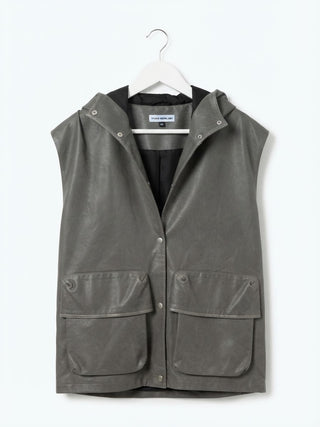 The Hooded Faux Leather Utility Vest