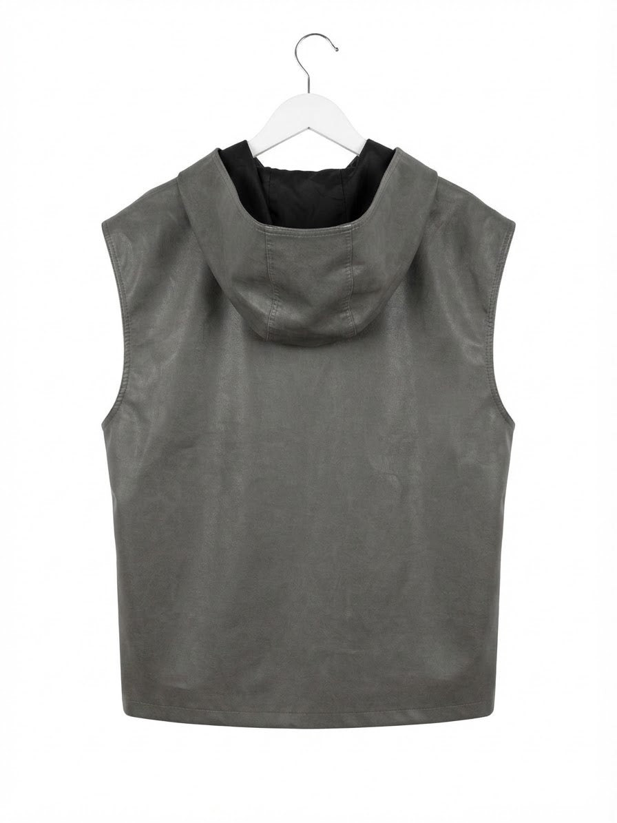 The Hooded Faux Leather Utility Vest
