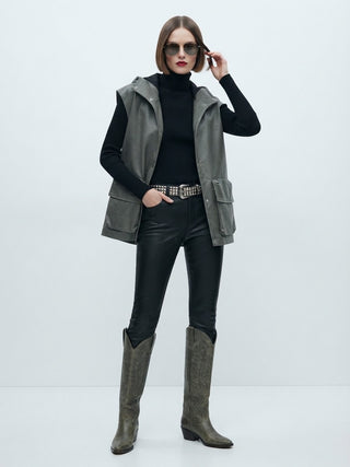 The Hooded Faux Leather Utility Vest