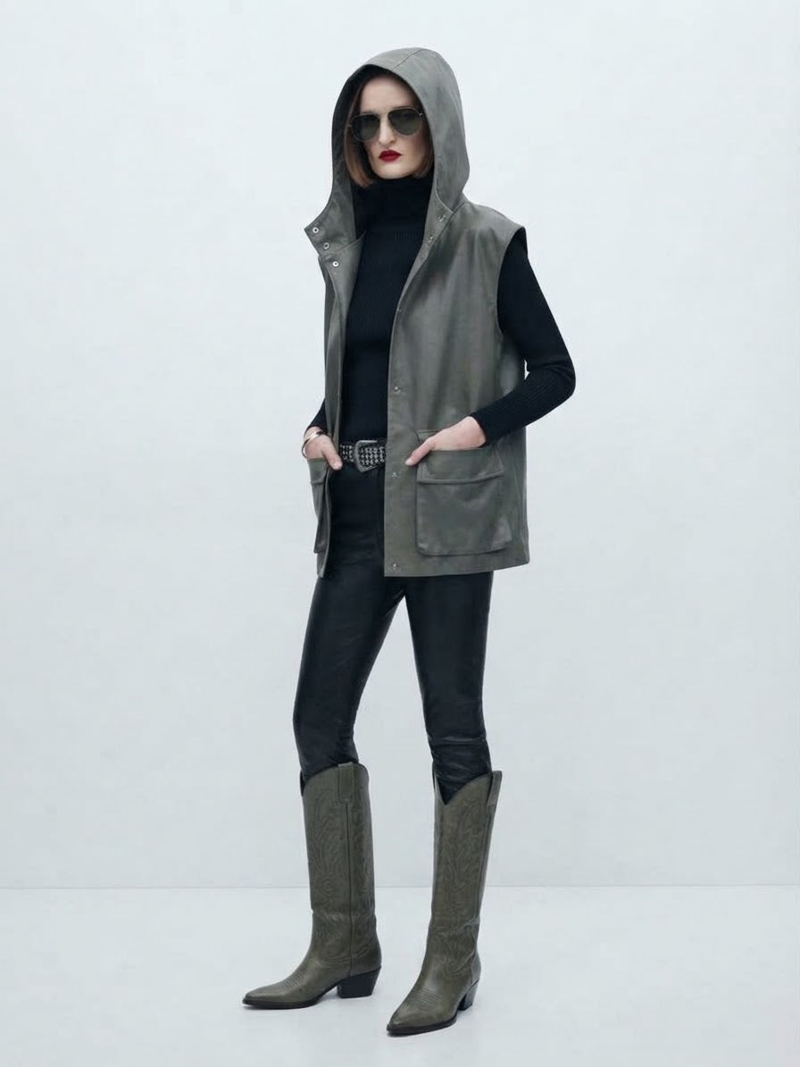 The Hooded Faux Leather Utility Vest
