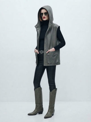 The Hooded Faux Leather Utility Vest