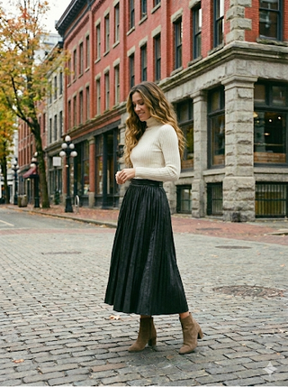 The Midnight Onyx Faux-Leather Pleated Skirt