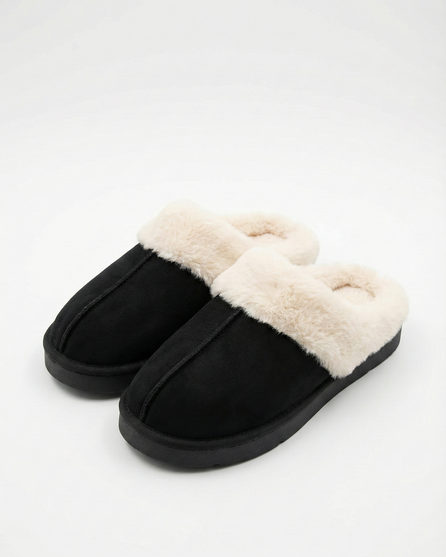 Cozy Black Sherpa-Lined Slippers- Black