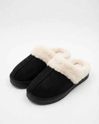 Cozy Black Sherpa-Lined Slippers- Black