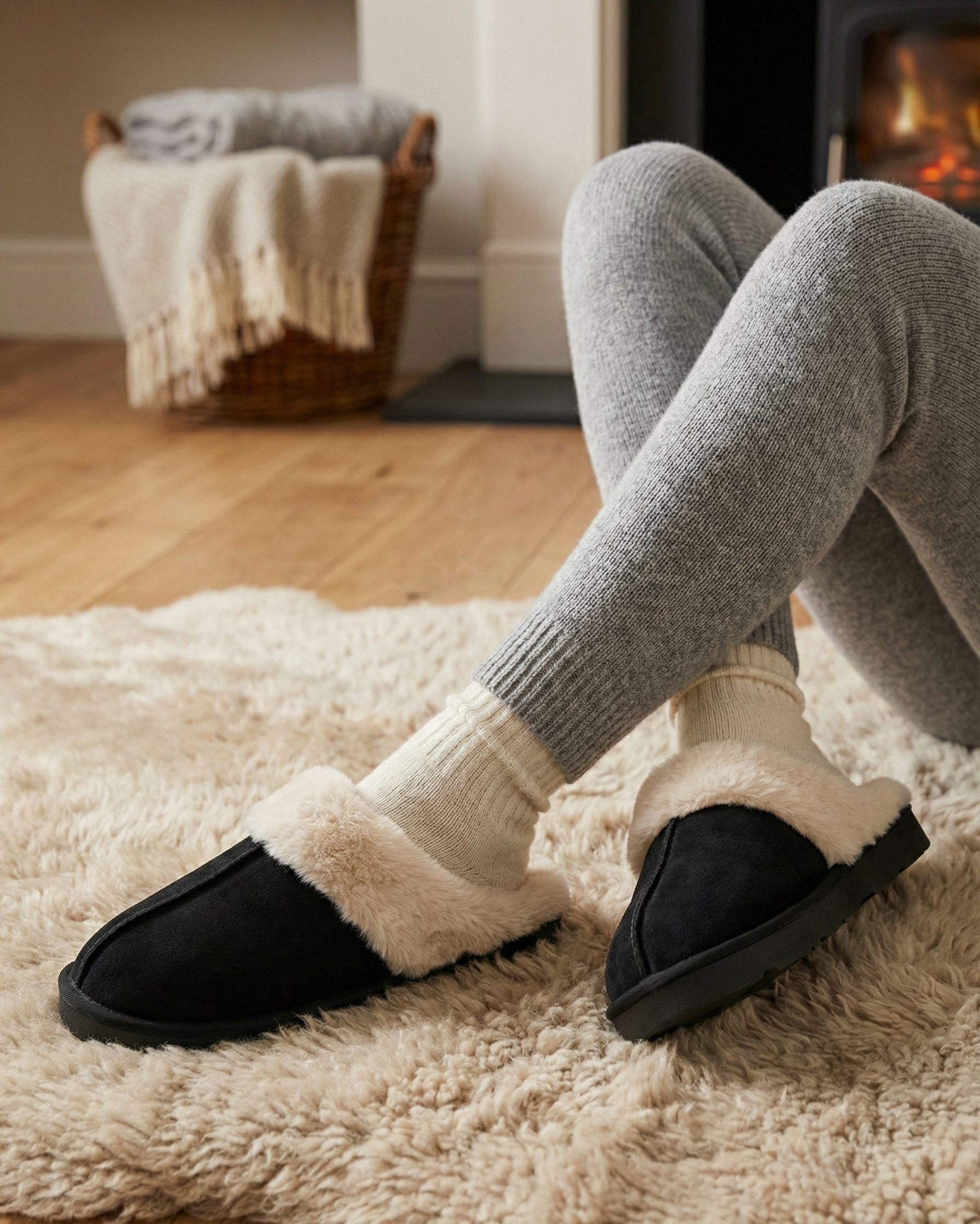Cozy Black Sherpa-Lined Slippers- Black