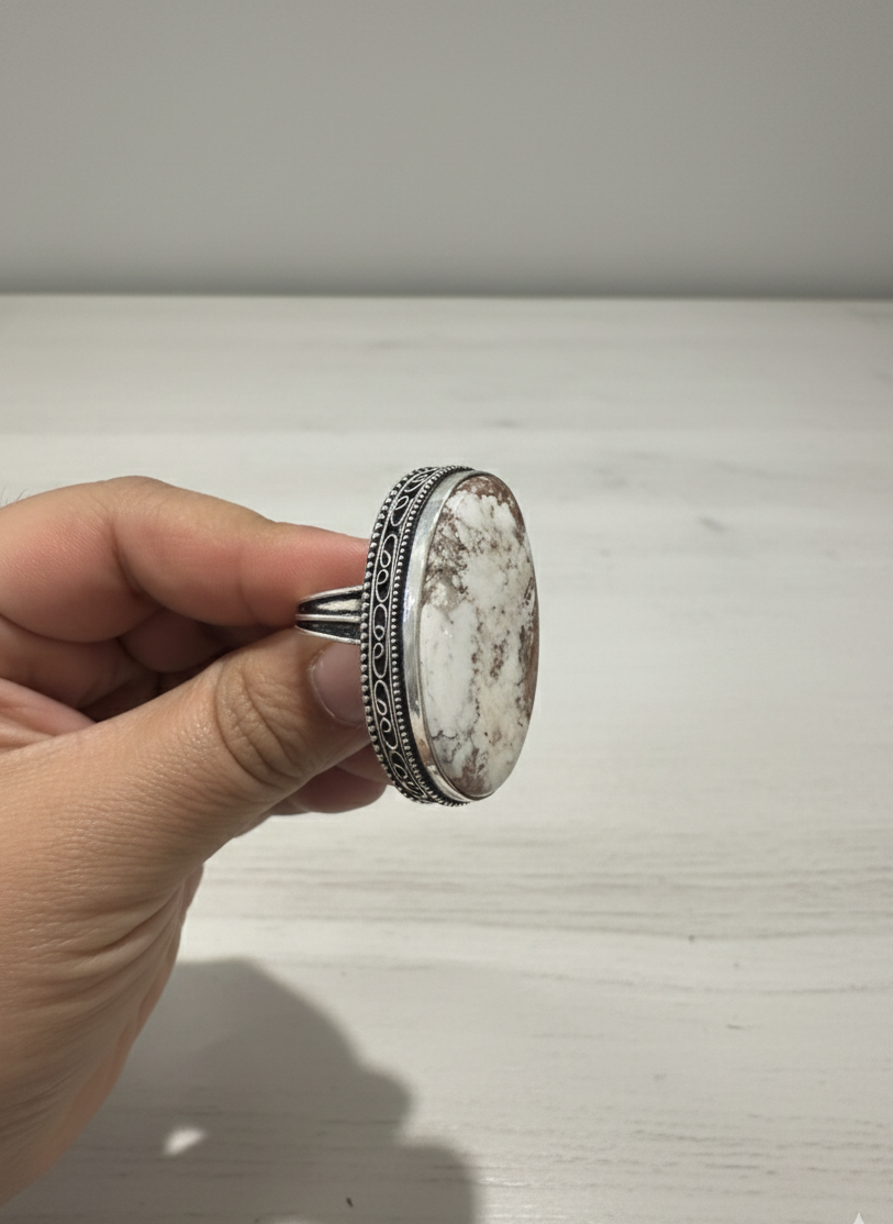 Oval Wild Horse Magnesite Sterling Silver Ring