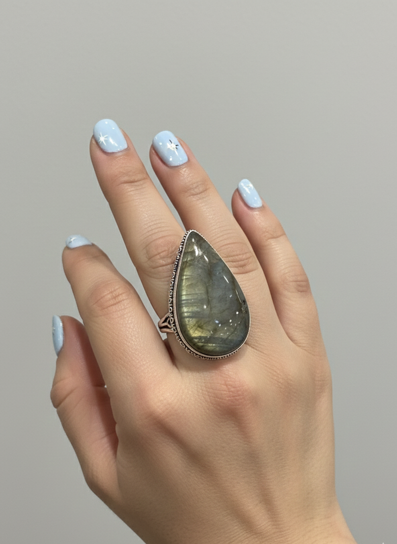 Celestial Teardrop Labradorite Ring