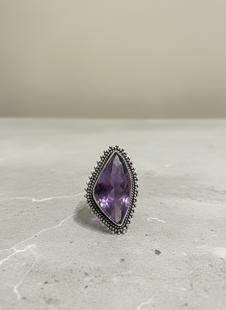 Adjustable Amethyst-Style Statement Ring