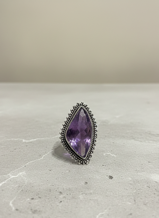 Adjustable Amethyst-Style Statement Ring