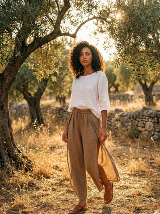 The Tulum Split-Leg Linen Pants- Tan