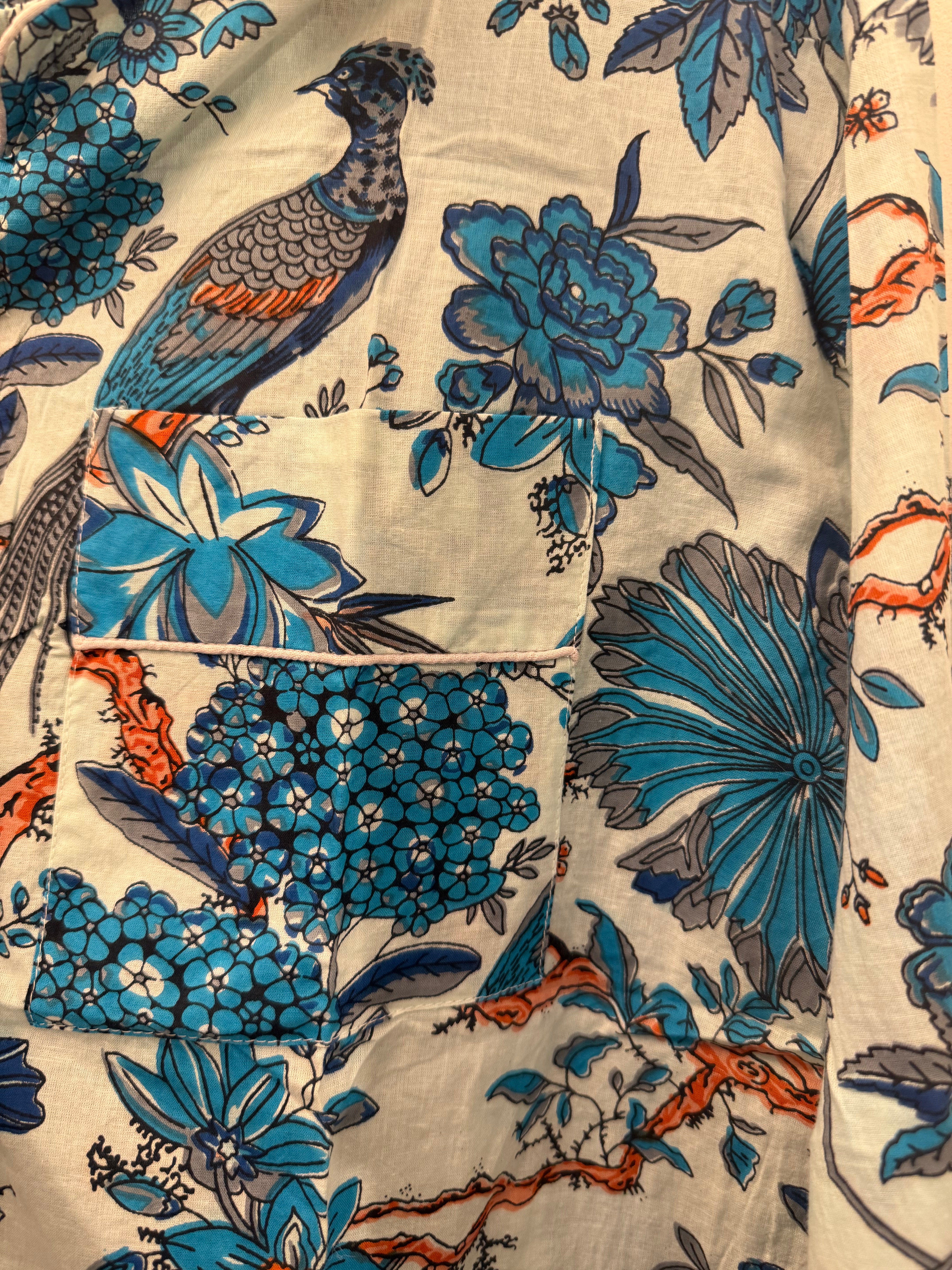 The Azure Peacock & Botanical Cotton Pajama Set