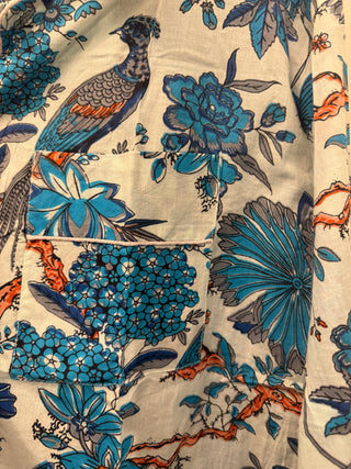 The Azure Peacock & Botanical Cotton Pajama Set
