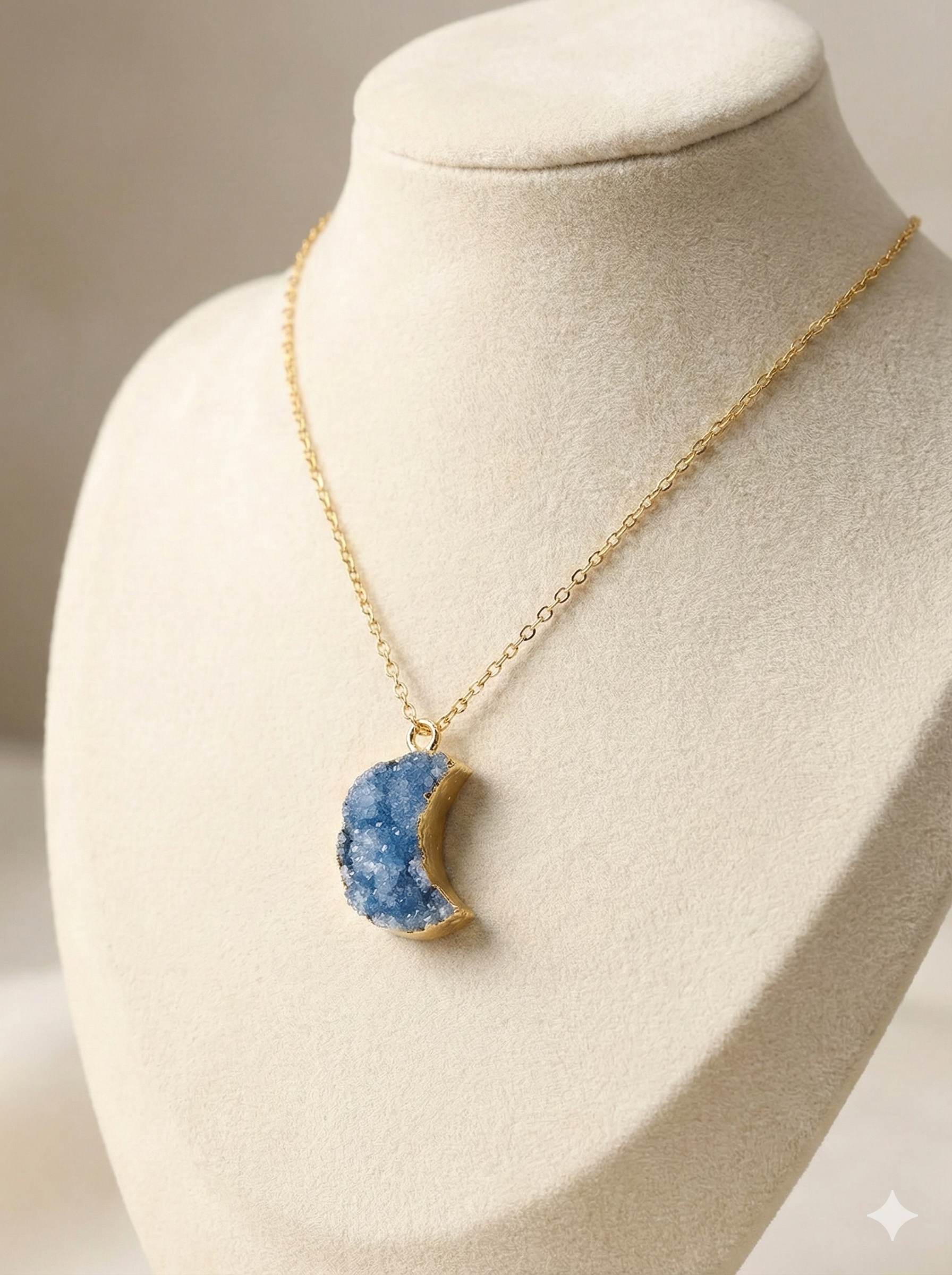 Celestial Blue Druzy Moon Pendant