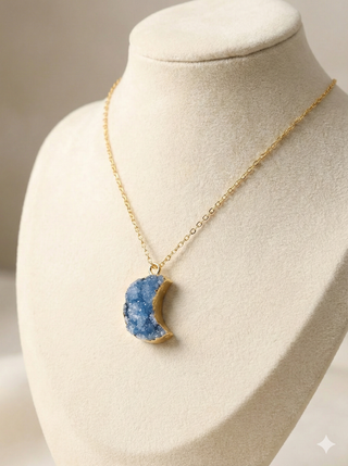 Celestial Blue Druzy Moon Pendant