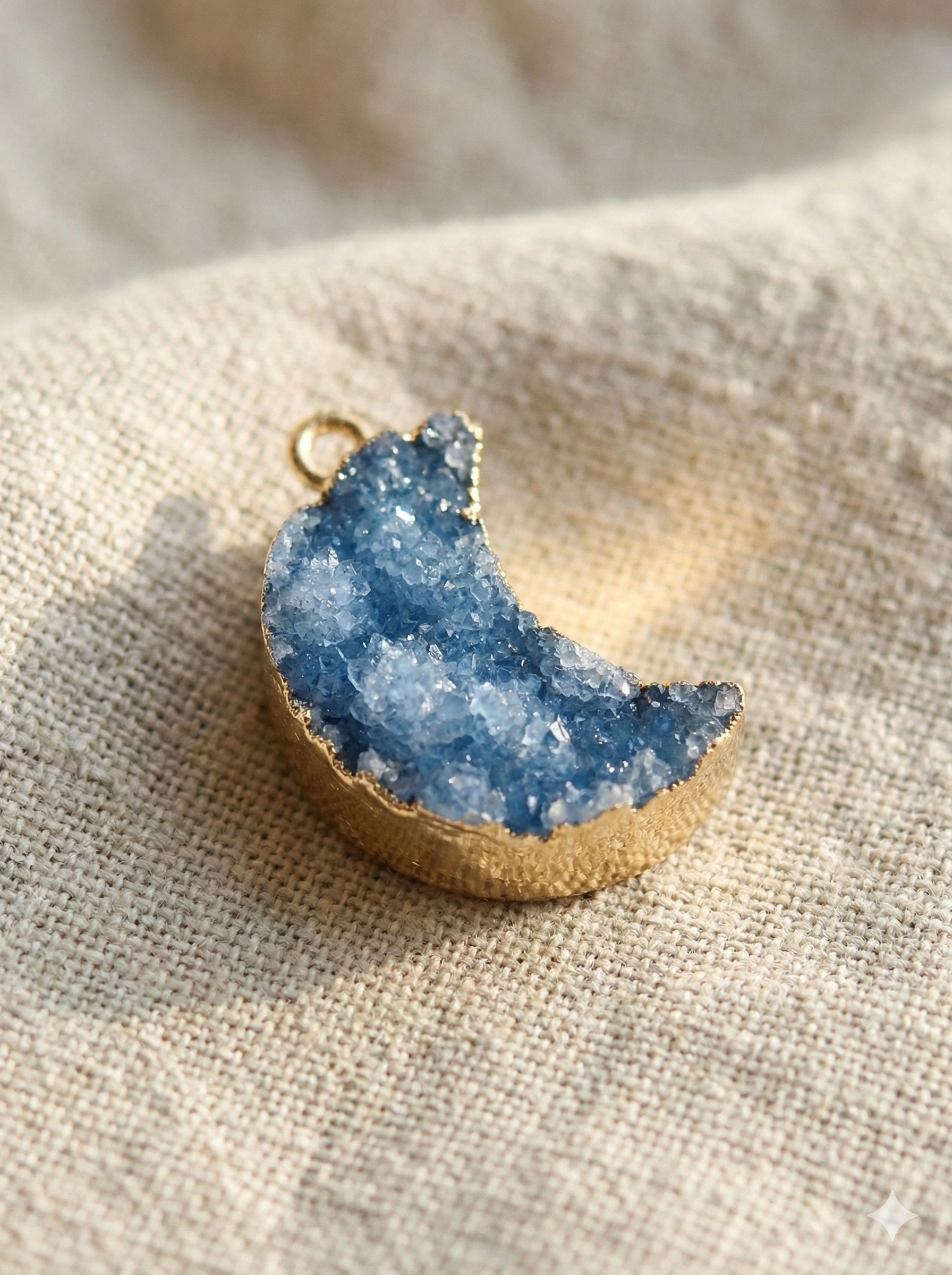 Celestial Blue Druzy Moon Pendant