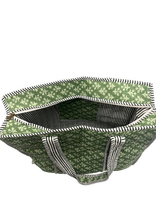 Quilted Cotton Tote Bag with Zipper-green