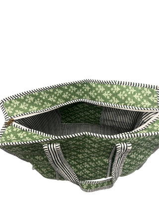 Quilted Cotton Tote Bag with Zipper-green