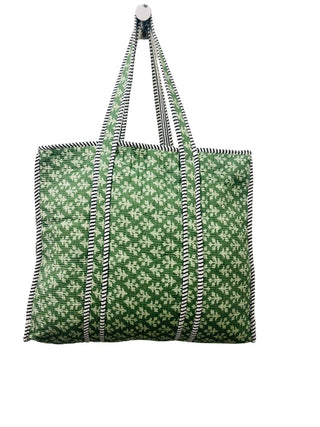 Quilted Cotton Tote Bag with Zipper-green
