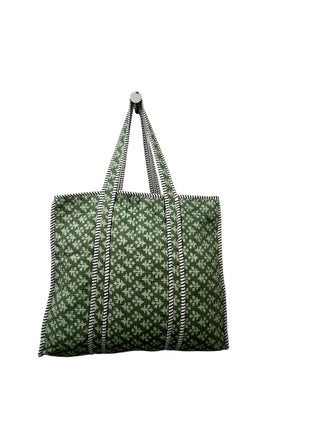 Quilted Cotton Tote Bag with Zipper-green