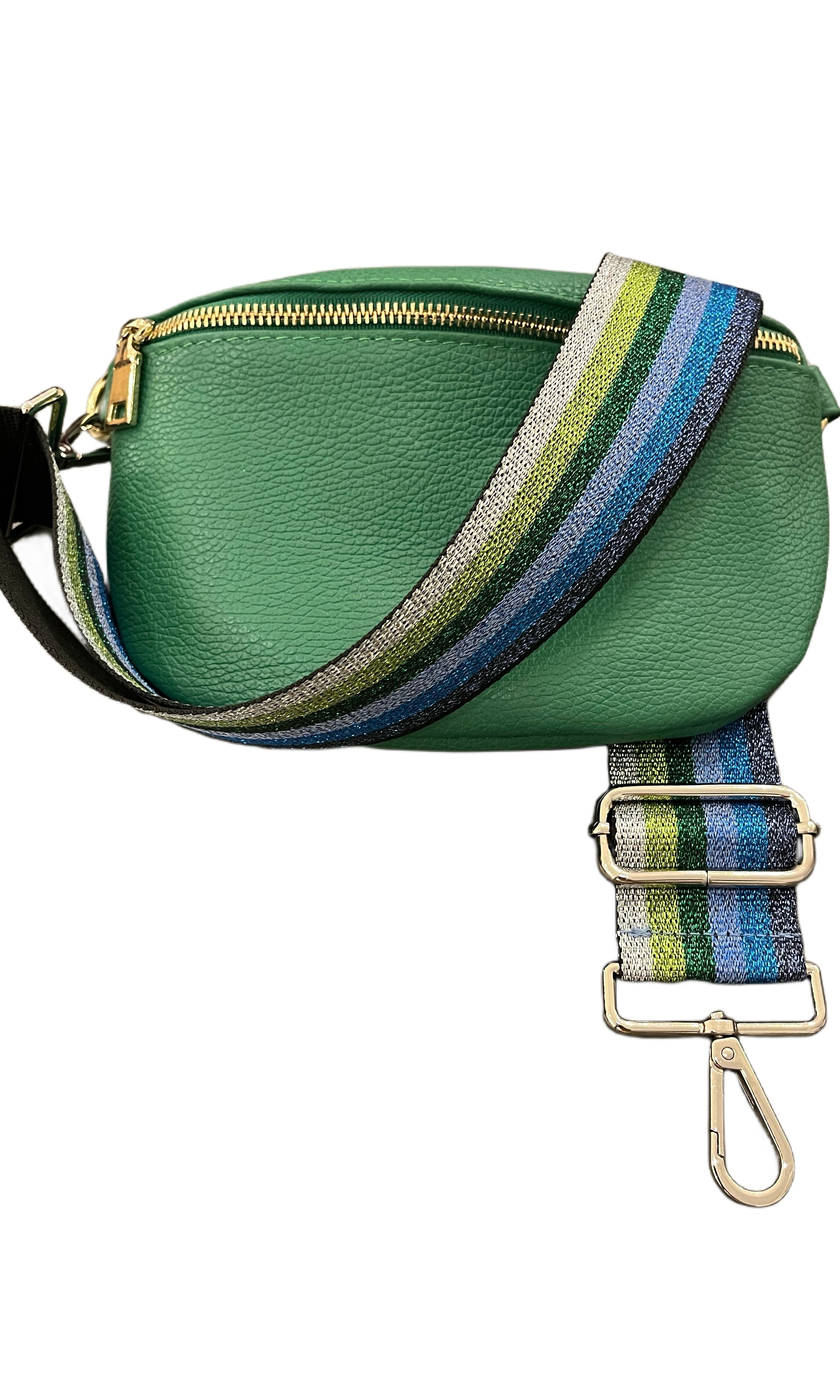 Bodella large green leather hip bag-Extra outside zipper pocket-made in Italy