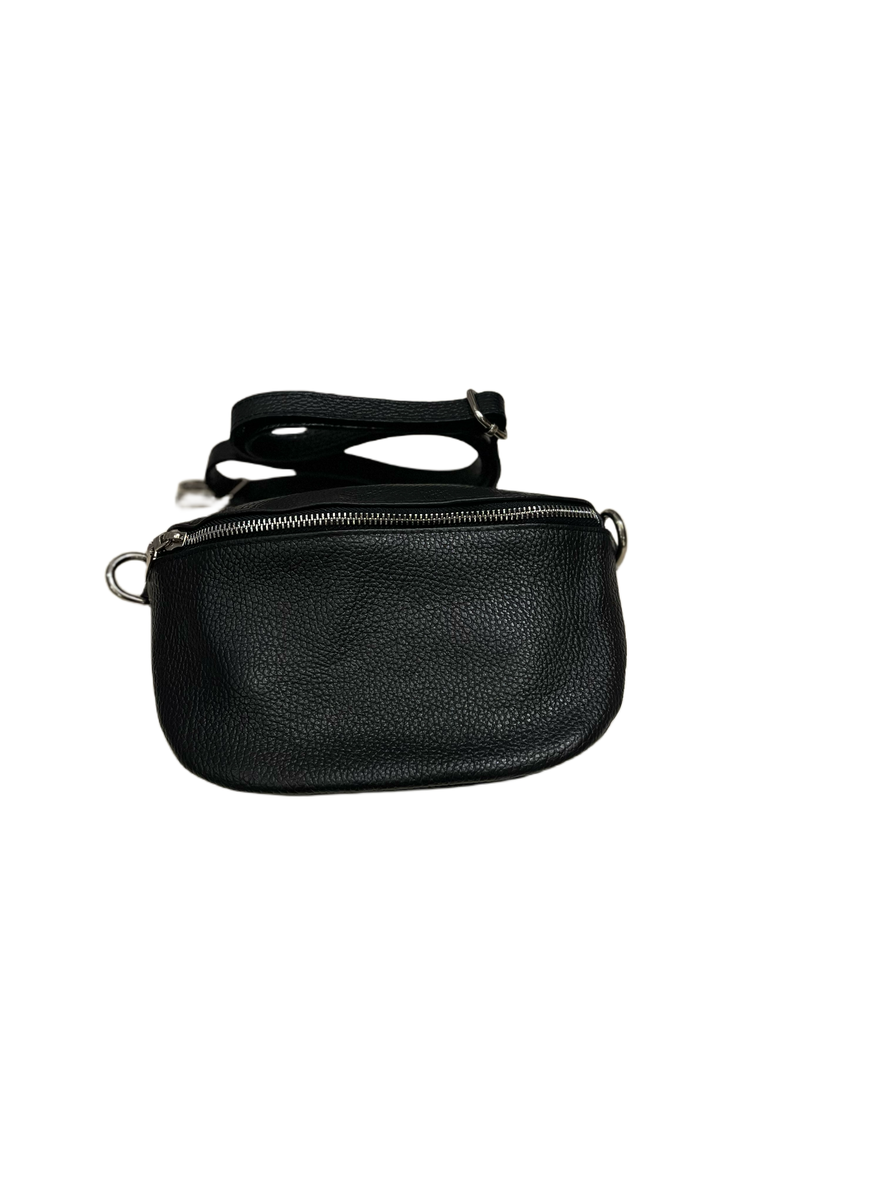Bodella Black Large Genuine Leather Hip Bags- Made in Italy