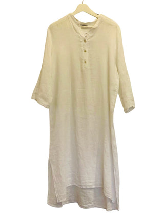 Sienna White Linen 3 button Dress with slits