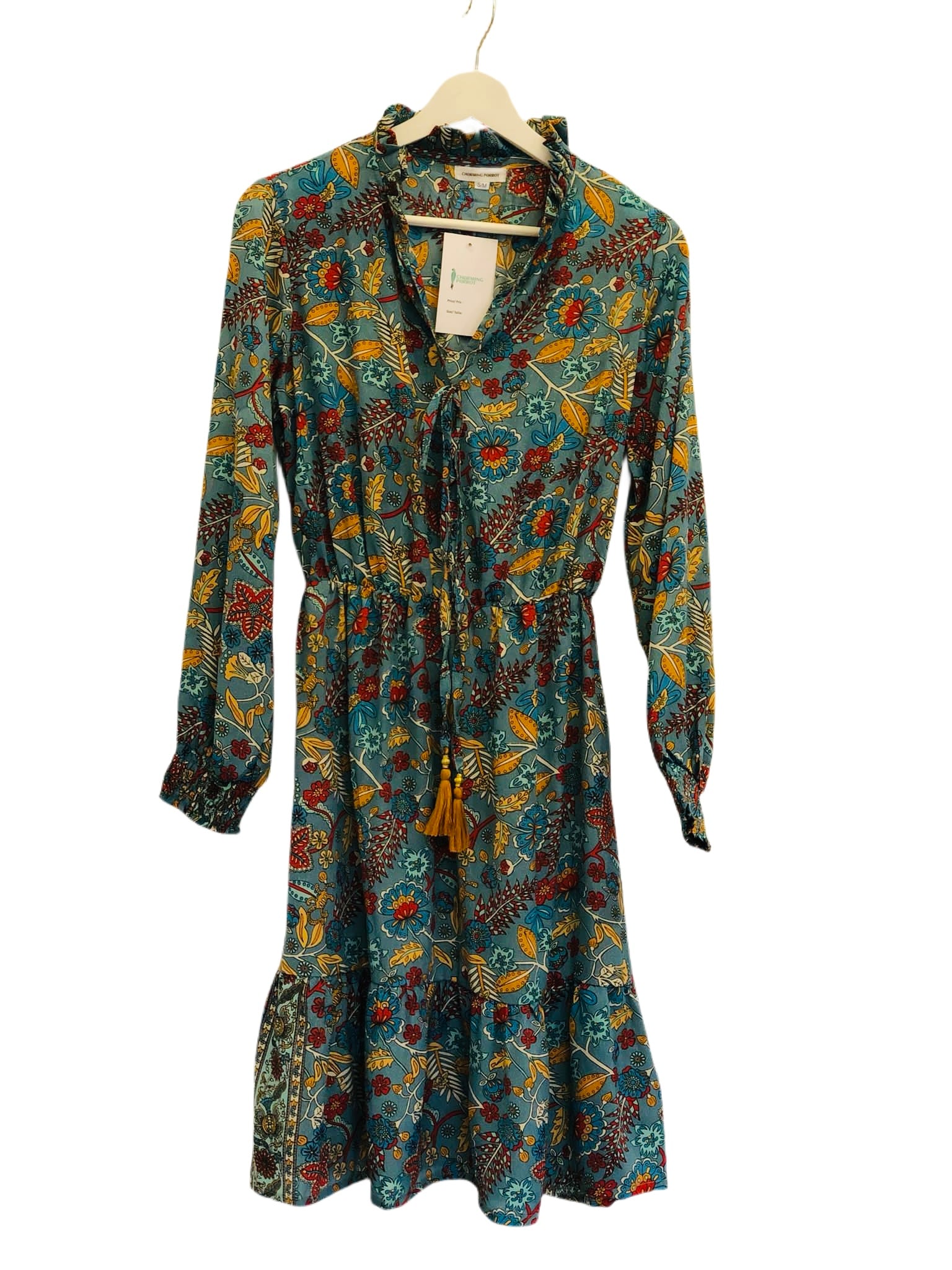 Winona Blue Silk Long Sleeve Dress