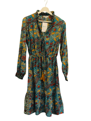 Winona Blue Silk Long Sleeve Dress