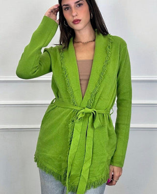 Mona Fringed Long Sleeve Sweater with Tie