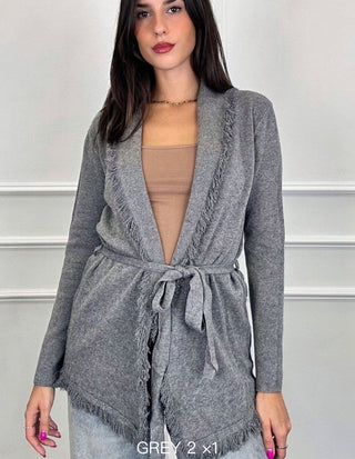 Mona Fringed Long Sleeve Sweater with Tie