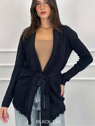 Mona Fringed Long Sleeve Sweater with Tie