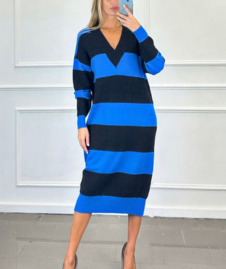 Rina Striped knitted v-neck Dress