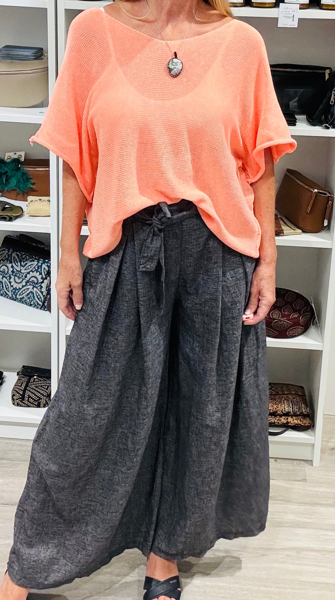 Sarah Cotton Blended Knit Top-Orange