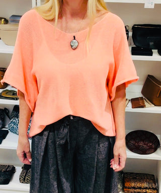 Sarah Cotton Blended Knit Top-Orange