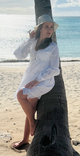 St. Barts Cotton White Eyelet Dress
