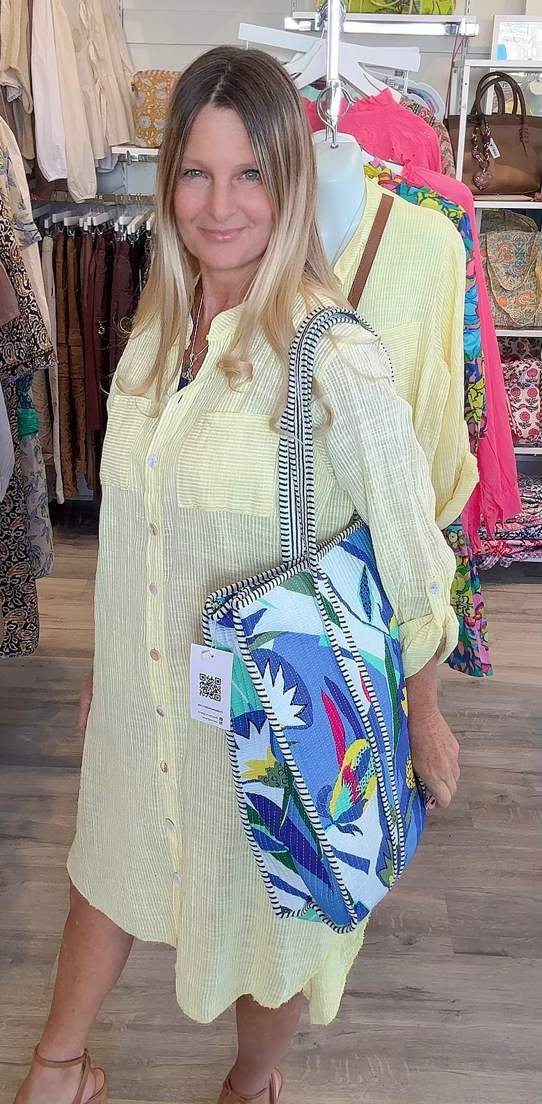 St. Barts Cotton Striped Shirt Dress- Yellow-Made in Italy