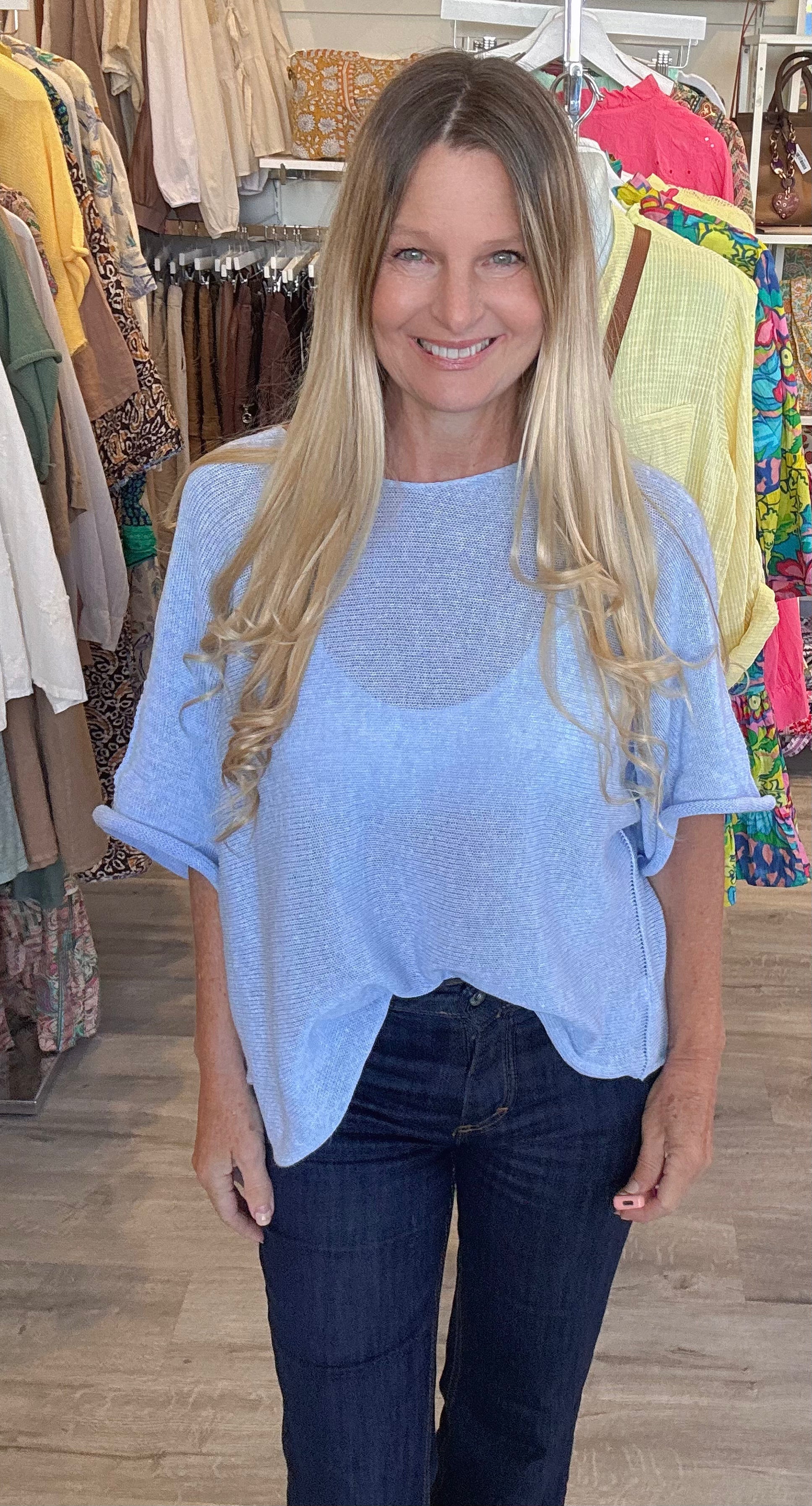 Brenna Light Knit Summer Sweater –Pale Blue- Made in Italy 🇮🇹