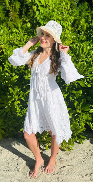St. Barts Cotton White Eyelet Dress