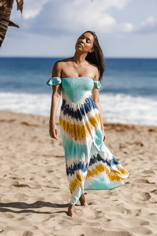 Madrid Off-The-Shoulder Maxi Dress With Ruffle Sleeves