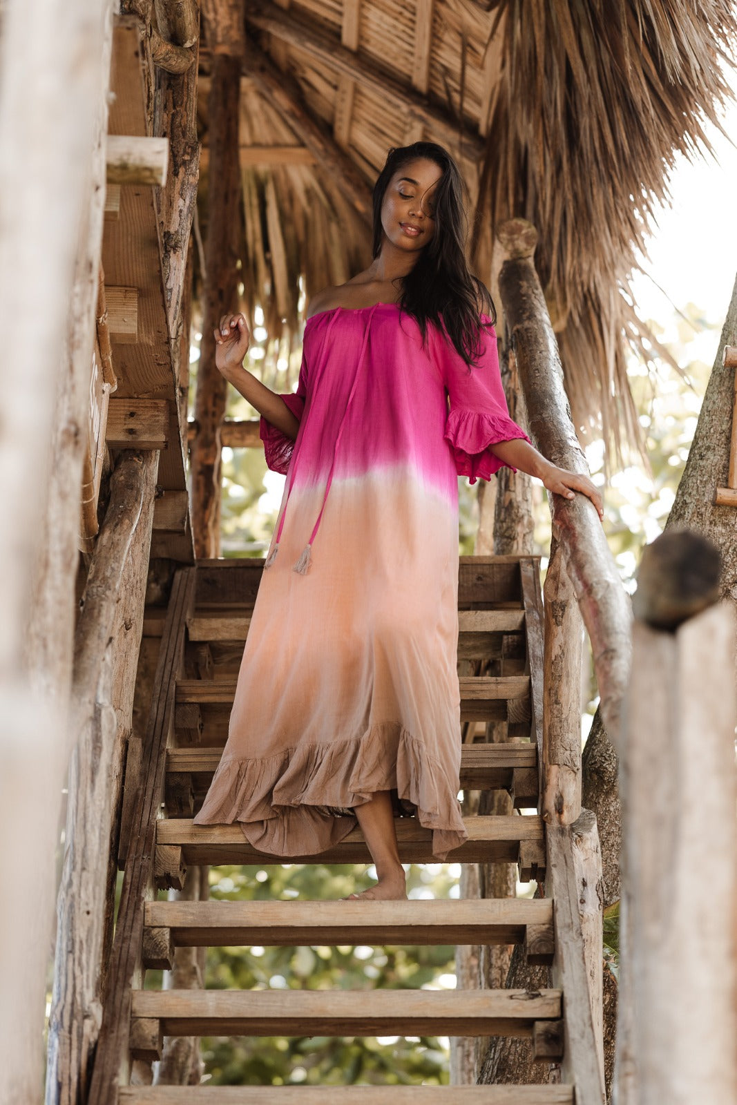 Seville Off-The-Shoulder Long Ombre Dress