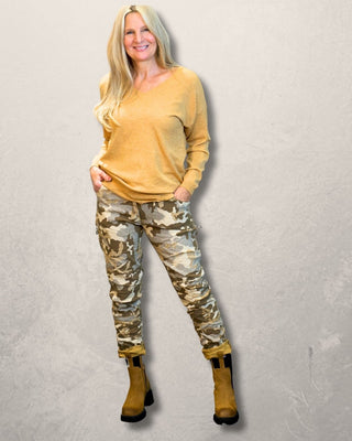 Connie Camoflage Joggers with Pockets and and Side Zipper