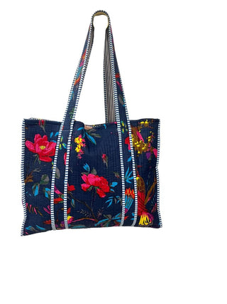 Floral & Striped Reversible Quilted Tote