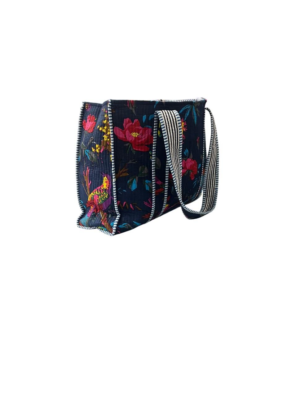 Floral & Striped Reversible Quilted Tote